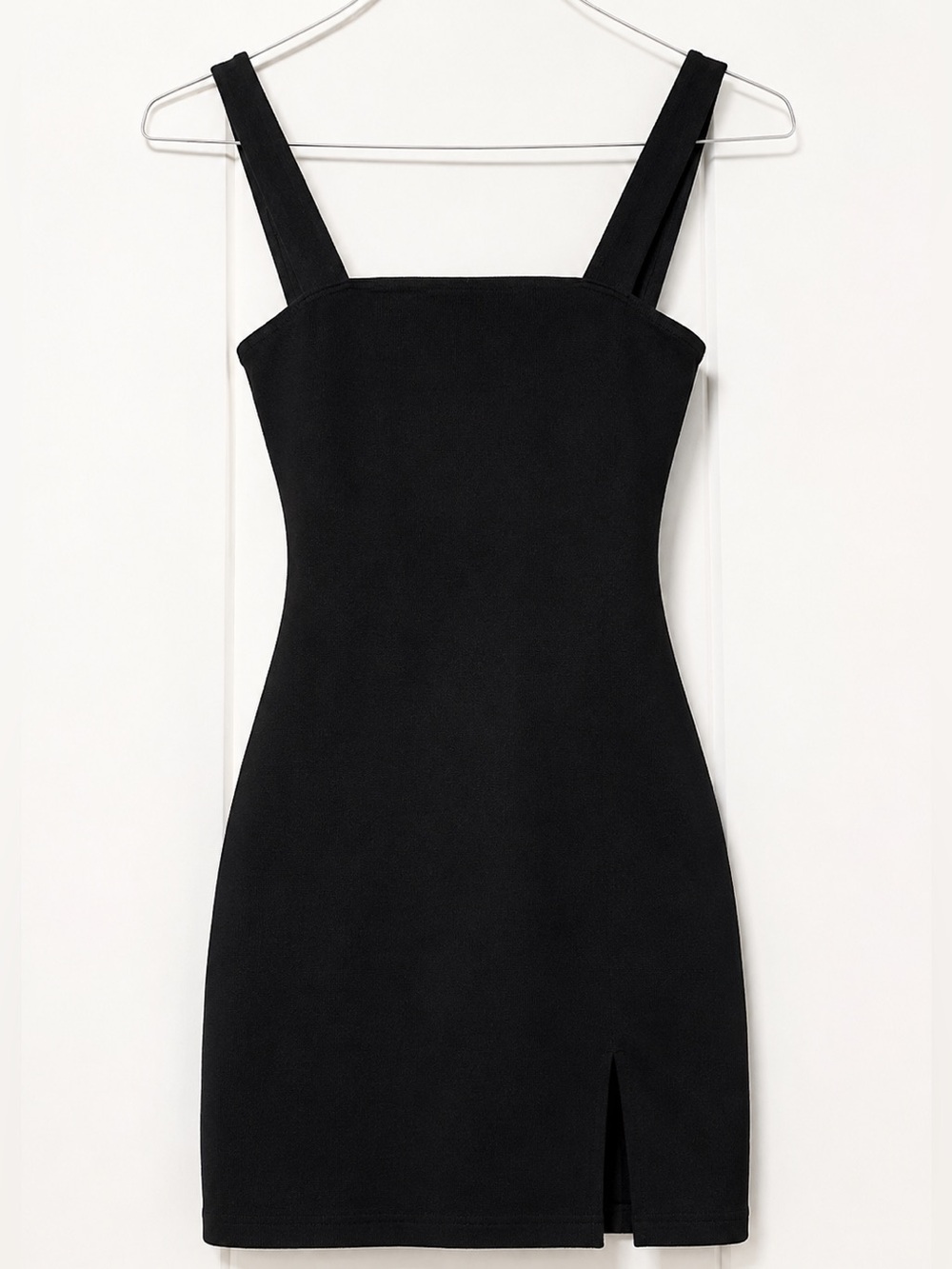 🖤 BB Dakota Steve Madden Black ribbed Square-Neck Mini Dress with Front Slit 🖤